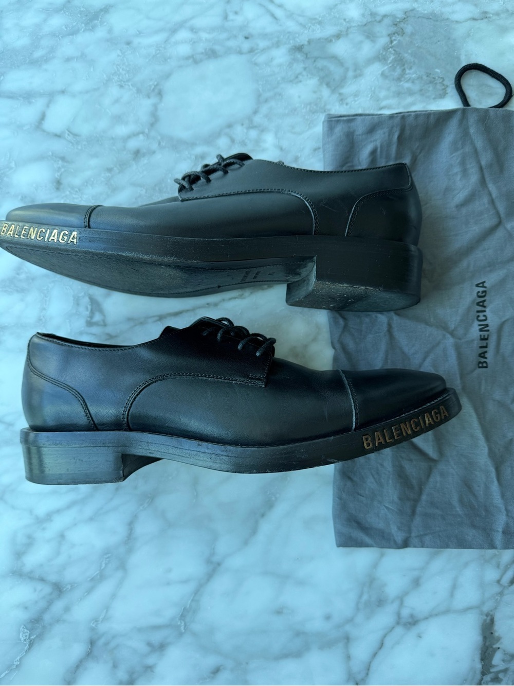 Balenciaga - Men’s Leather lace-up Shoes - Black with Gold Logo Trim - size 41